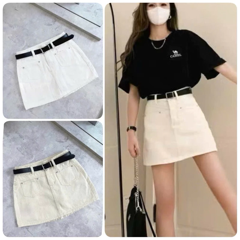 Chân Váy Jean Nữ Phối Túi Trước ,Váy Bò Nữ Lưng Cao Có Quần Bảo Hộ Chất Liệu Jean Dày Dặn