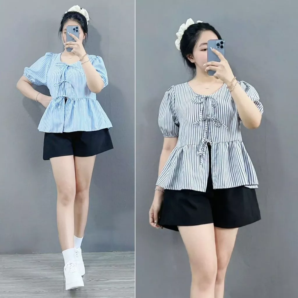 Set bộ đi chơi Bigsize nữ áo kiểu babydoll phom rộng tay bồng kèm quần đùi A lưng chun - SET ( A190+Q500)