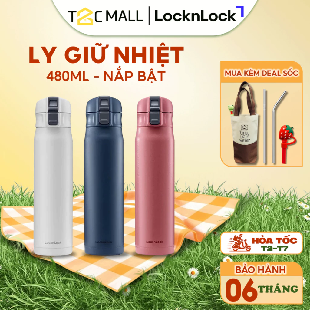 Bình Giữ Nhiệt LocknLock 480ML Nhỏ Gọn Cute Thể Thao Chính Hãng Cao Cấp Nắp Bật LHC6150 T2C Mall
