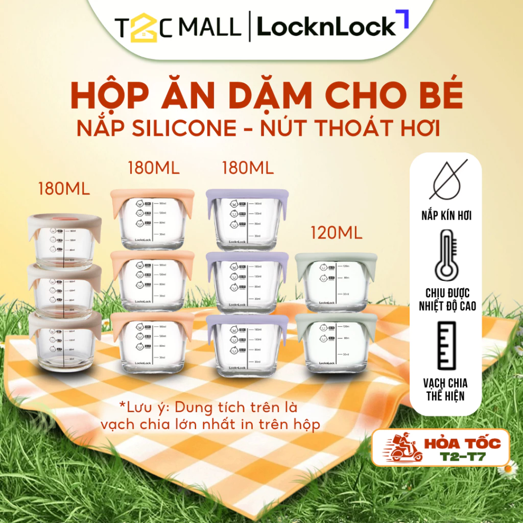 Hộp Thủy Tinh Trữ Đồ Ăn Dặm Cho Bé LocknLock Hũ Chia Vạch Nắp Silicone LLG508S3, LLG509S3PUP, LLG058S2MIT - T2C Mall