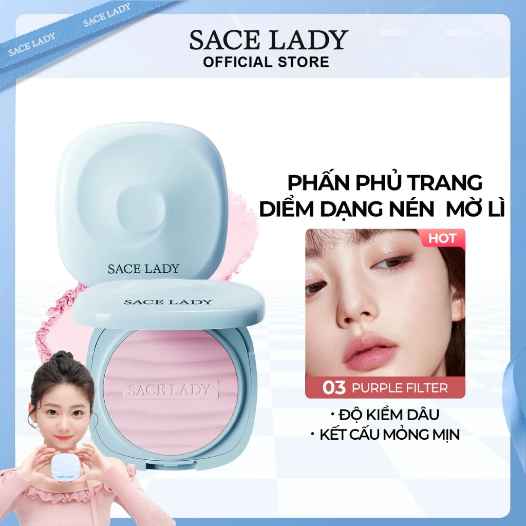 Phấn Phủ Trang Diểm SACE LADY Ép Kiểm soát dầu Làm mờ lì Trang điểm mặt