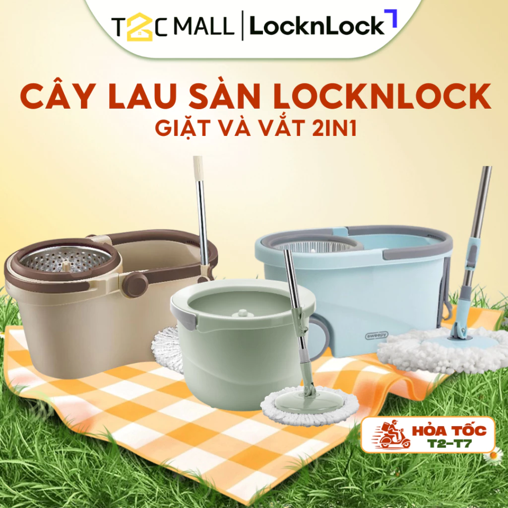 Bộ Cây Lau Nhà LocknLock Tự Vắt Thông Minh Lau Nhà 360 Độ Kèm 4 Bông Lau ETM498MITS2 T2CMall