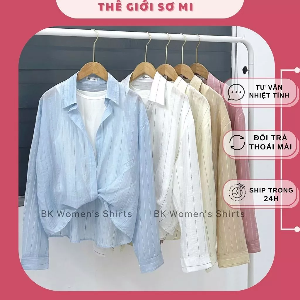 Áo Sơ Mi Nữ Kiểu Xoắn Lai Lửng Chất Vải Voan Tơ Mùa Hè Thoáng Mát Có Kèm Áo Balỗ Xinh Freesize