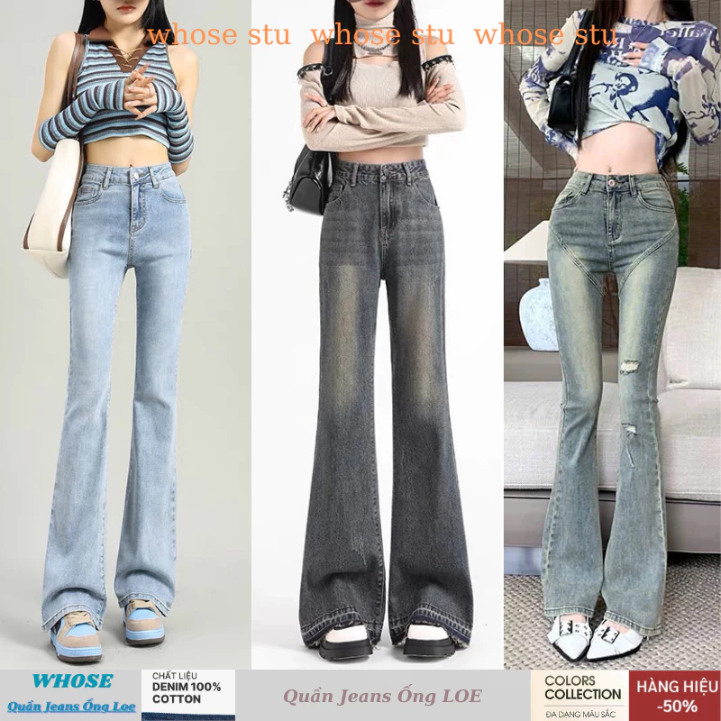 Quần jeans nữ ống loe co giãn, quần bò jean nữ ống đứng rộng suông CẠP CAO cao cấp Hottrend 2023 HEYBIG T023