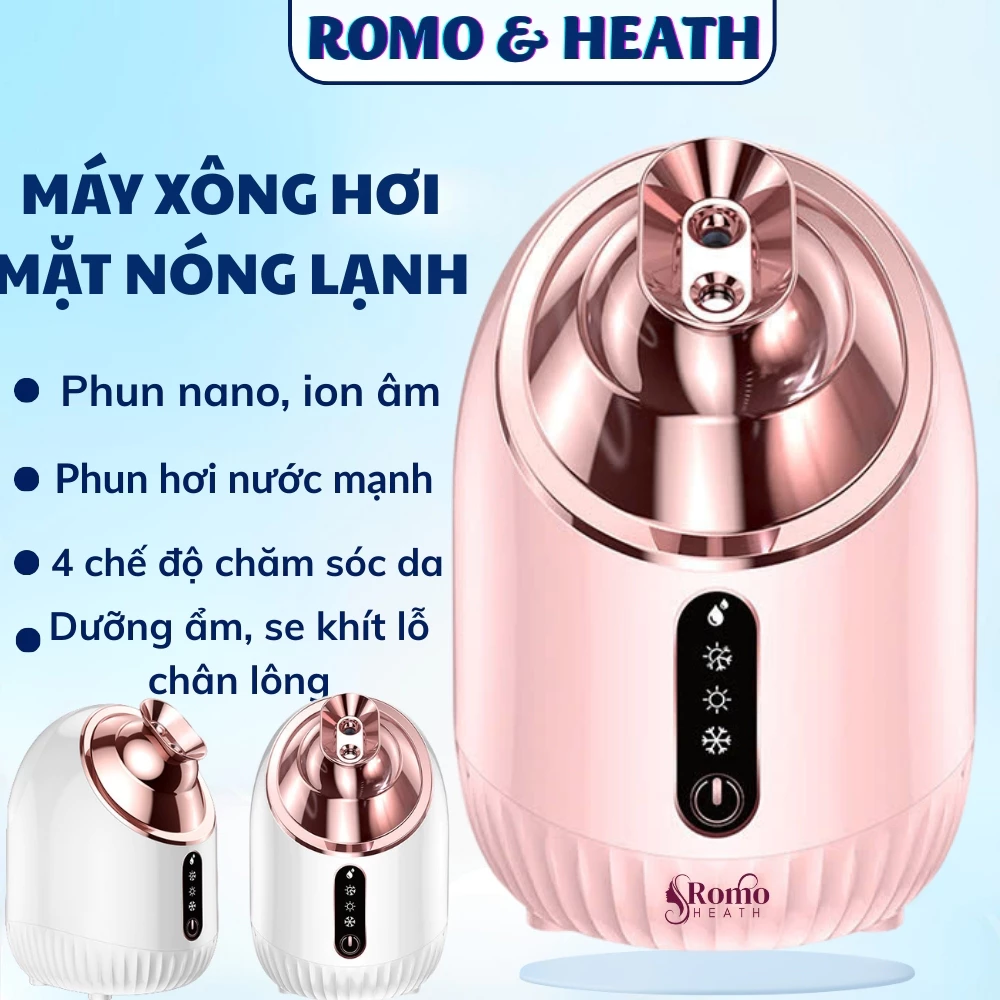 Máy xông mặt nóng lạnh kép chuyên dụng Romo cao cấp, xông hơi mặt tại nhà công nghệ phun sương nano dưỡng ẩm