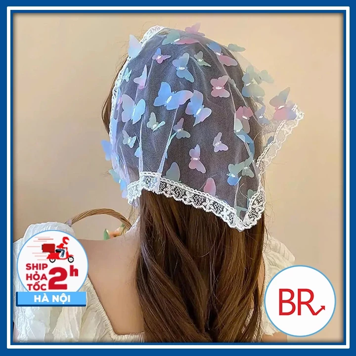 Khăn Turban Ren Dây Buộc Đính Bướm - Phụ Kiện Trùm Đầu Dễ Thương, Năng Động,Chụp Ảnh Vintage Xinh Xắn, Đi Biển 02863