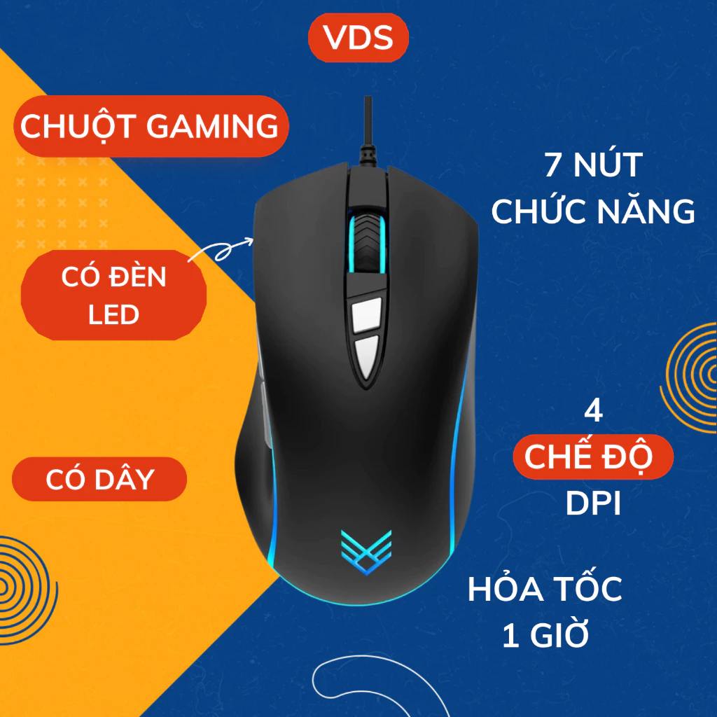 Chuột Gaming có dây hãng Audeeo Velocity, 7 nút tuỳ chỉnh, đèn led cực đẹp VDS SHOP