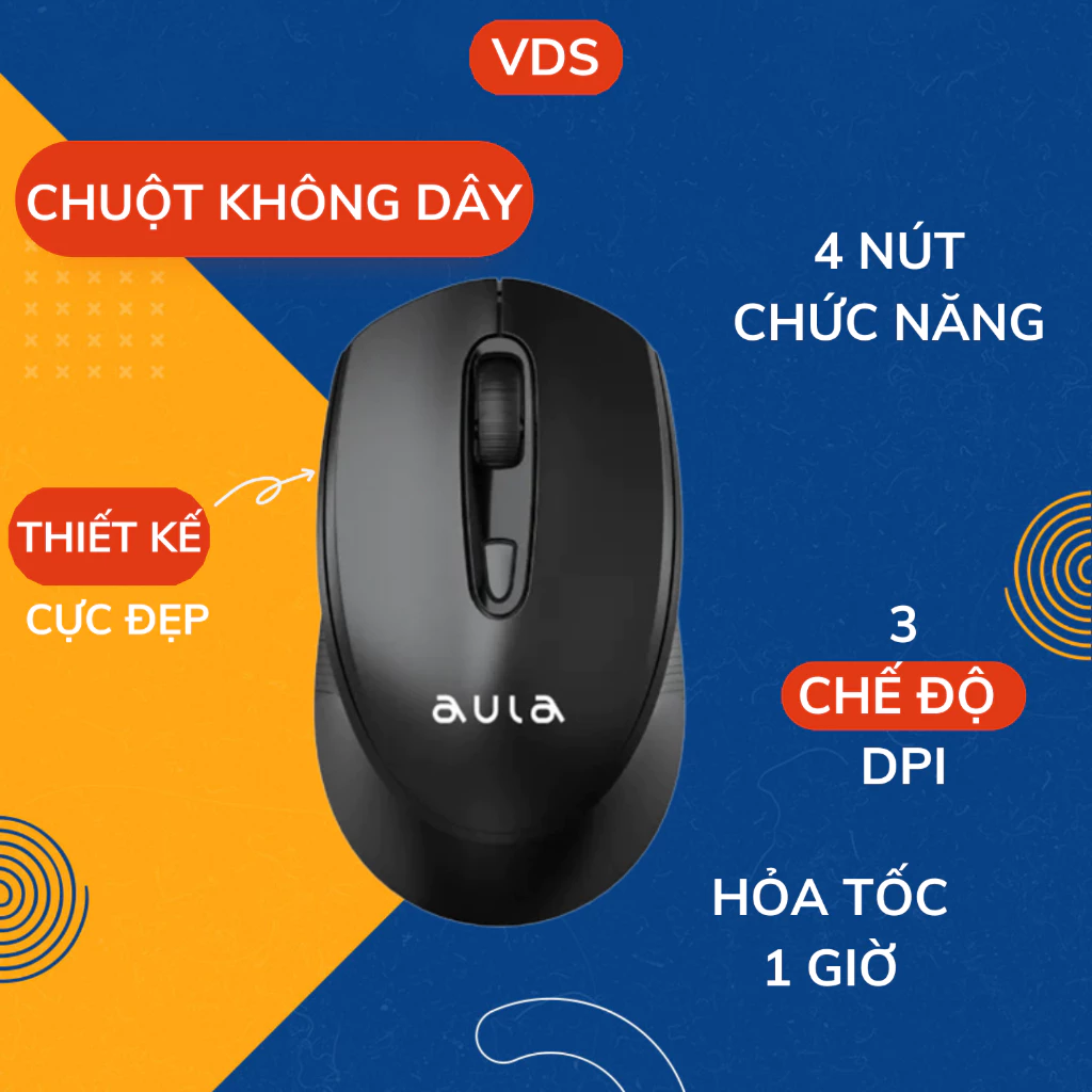 Chuột Không Dây Máy Tính AULA AM205 2.4G Kết Nối 800 / 1200 / 1600 DPI Cho Văn Phòng
