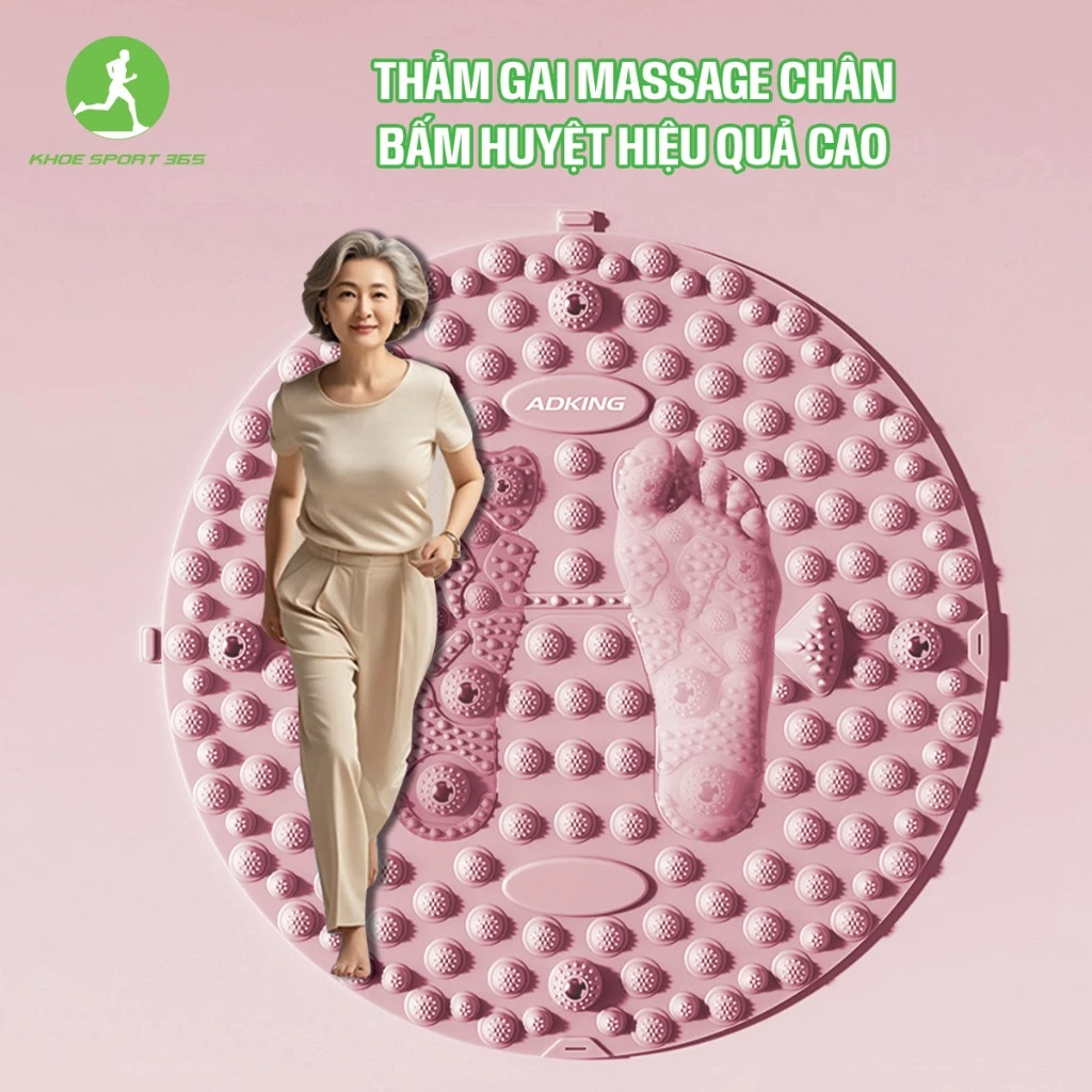 Thảm gai massage chân thiết kế cao su 2 lớp đàn hồi, Giúp điều hòa lưu thông khí huyết - Khoesport