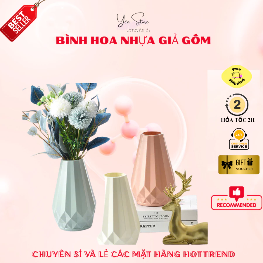 Bình Hoa Nhựa Giả Gốm Phong Cách Châu Âu Dùng Cắm Hoa, Trang Trí Nhà Cửa, Decor Phòng  YÊN STORE DIY