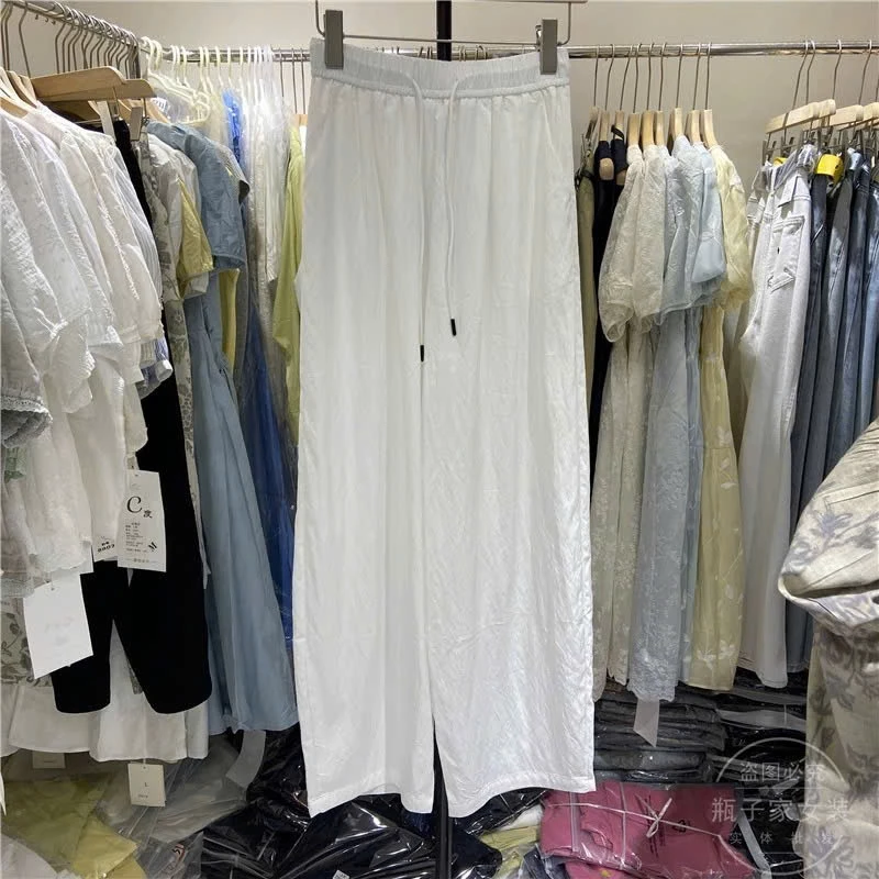 Quần ống rộng nữ cạp cao lưng thun phối nắp túi sau vải  đũi xước Linen mềm mát dáng suông hack dáng - Q36