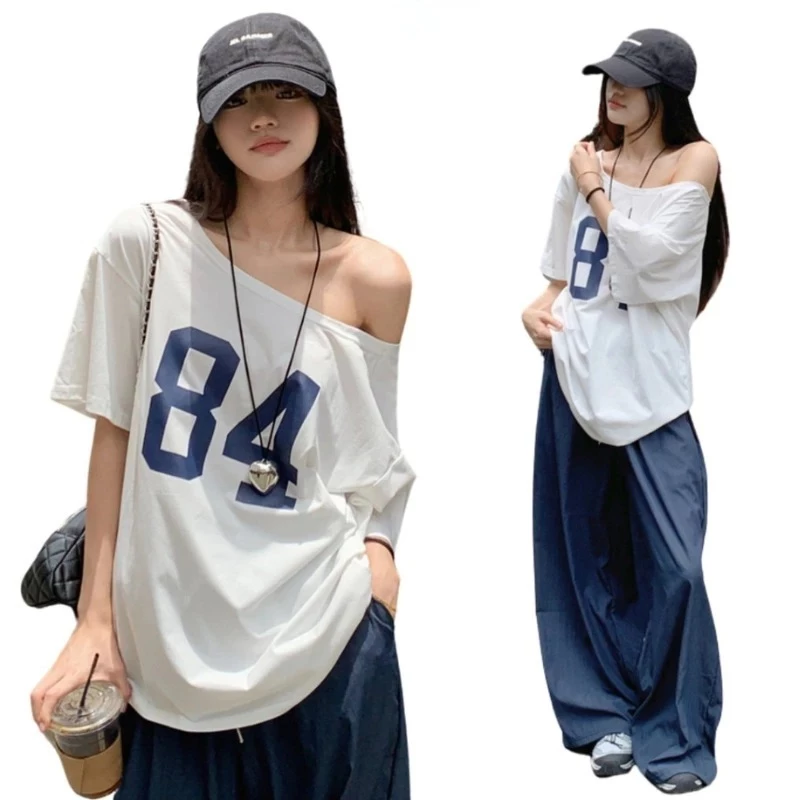 Áo thun lệch vai ,áo kiểu trễ vai mặc hai kiểu form rộng số 84 chất cotton thoáng mát basic ,cá tính phong cách Hàn