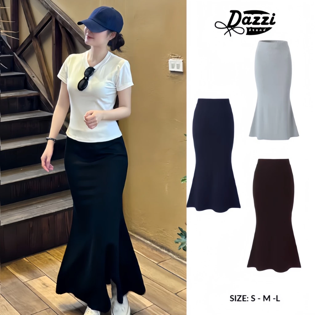 Chân váy đuôi cá dáng dài chất cotton mịn tôn dáng DAZZI V02