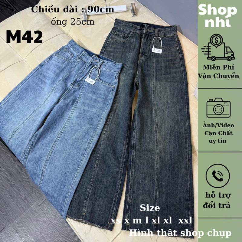 Quần jean nữ ống suông rộng lai tua 89/90cm size xs/s/m/l jean ko giãn ống 25cm ( S01 - Quần suông nấm ) 7106