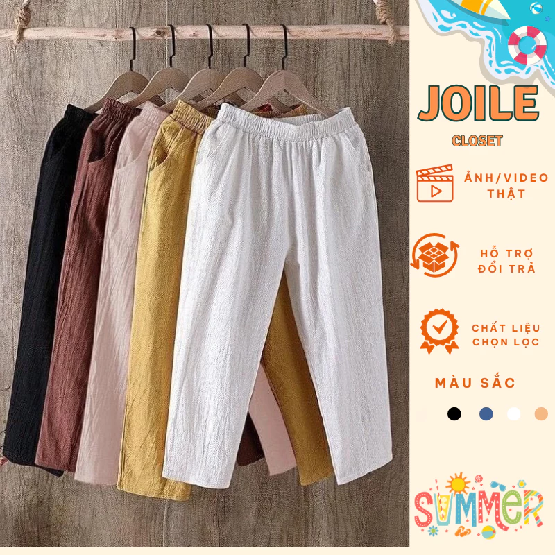 Quần Baggy Lưng Thun Vải Đũi Xước Co Giãn, Quần Baggy Đũi Thoáng Mát Joile