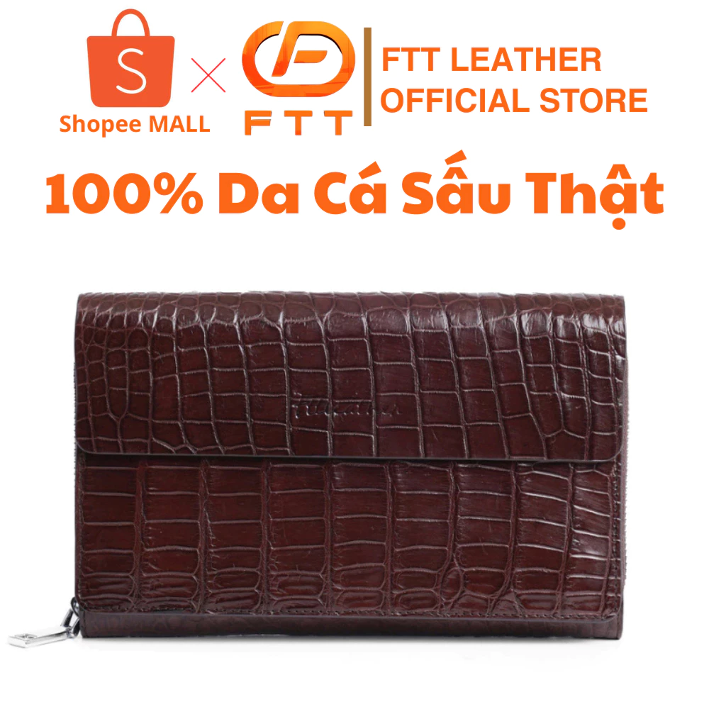 Ví cầm tay Clutch da cá sấu nam Ftt Leather có nhiều ngăn tiện lợi bền bỉ sang trọng