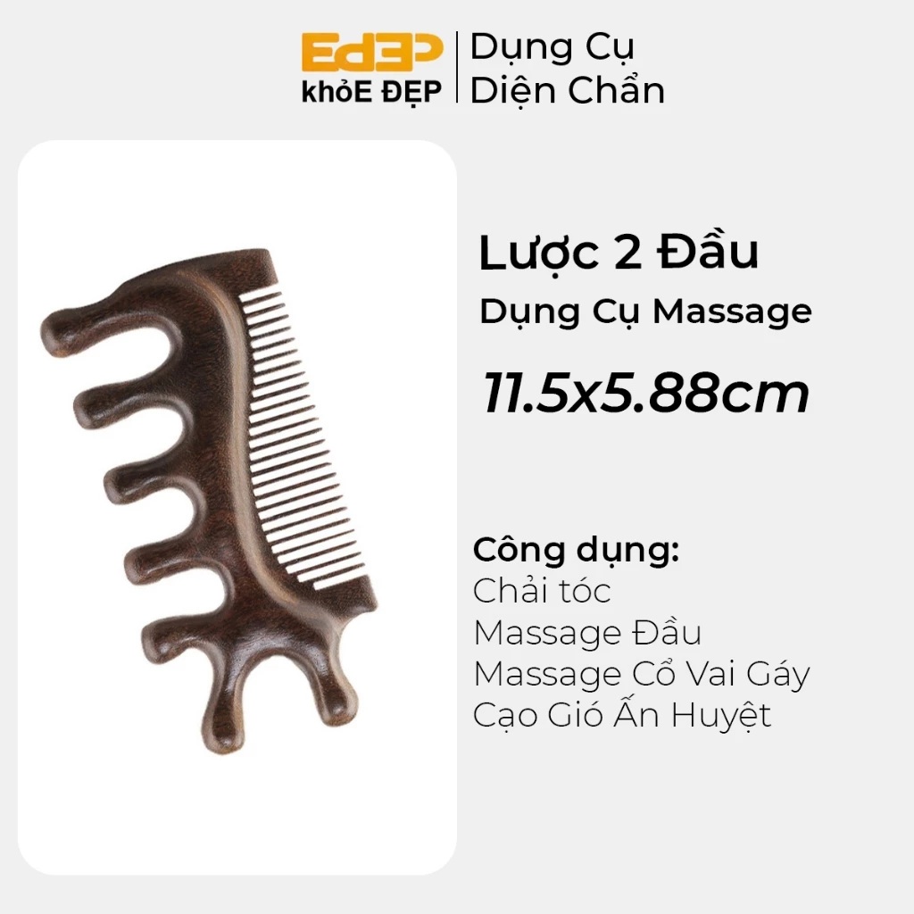Lược Gỗ 2 Đầu Đa Năng Chải Tóc Giảm Rụng Thư Giãn Da Đầu Mặt Cạo Gió Ấn Huyệt Diện Chẩn ...