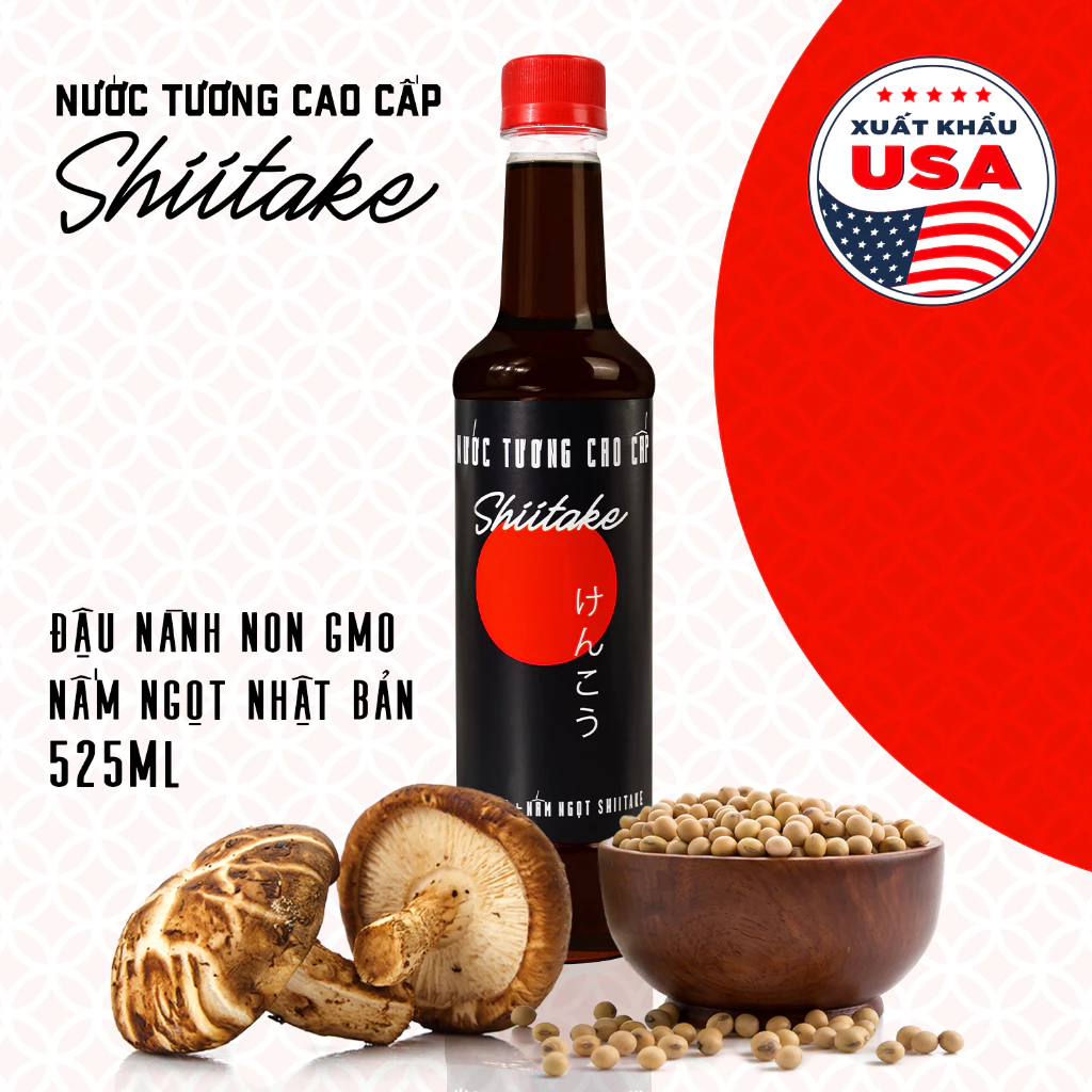 [525ml] Nước tương cao cấp Shiitake lên men tự nhiên từ đậu nành và nấm ngọt Shiitake Làng Chài Xưa