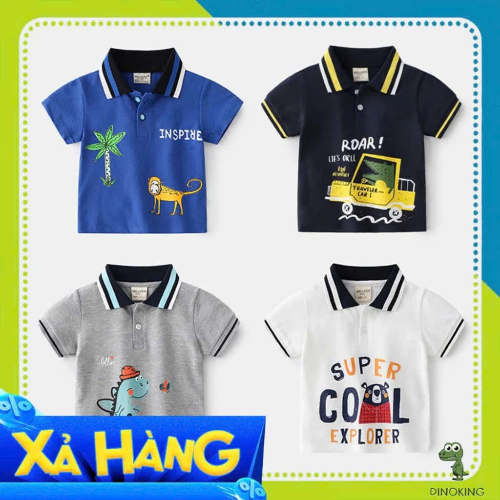 Áo Polo cho bé trai DINOKING Áo phông có cổ mùa hè chất thun cá sấu mềm mại họa tiết kẻ sọc oto trẻ em 2 - 8 tuổi  AT12