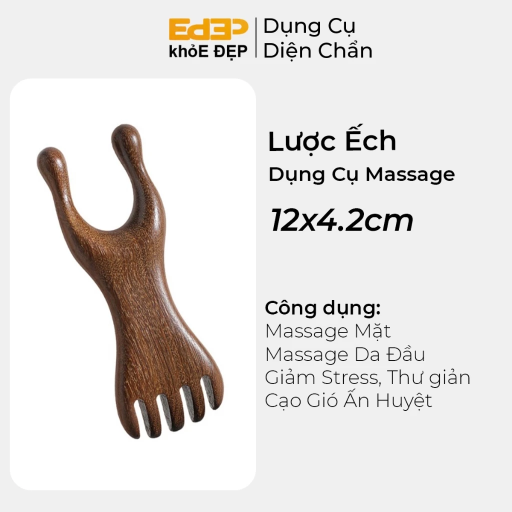 Lược Gỗ Ếch Massage Mặt, Đầu Dụng Cụ Cạo Gió Ấn Huyệt Thư Giãn Giảm Căng ấn huyệt
