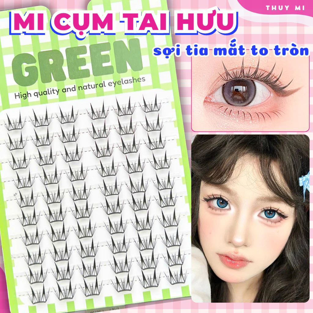 Mi Giả Cụm Sừng Hươu M84 Tai Thỏ Douyin Tách Cụm Thuỷ Mi Green Tái Sử Dụng Nhiều Lần
