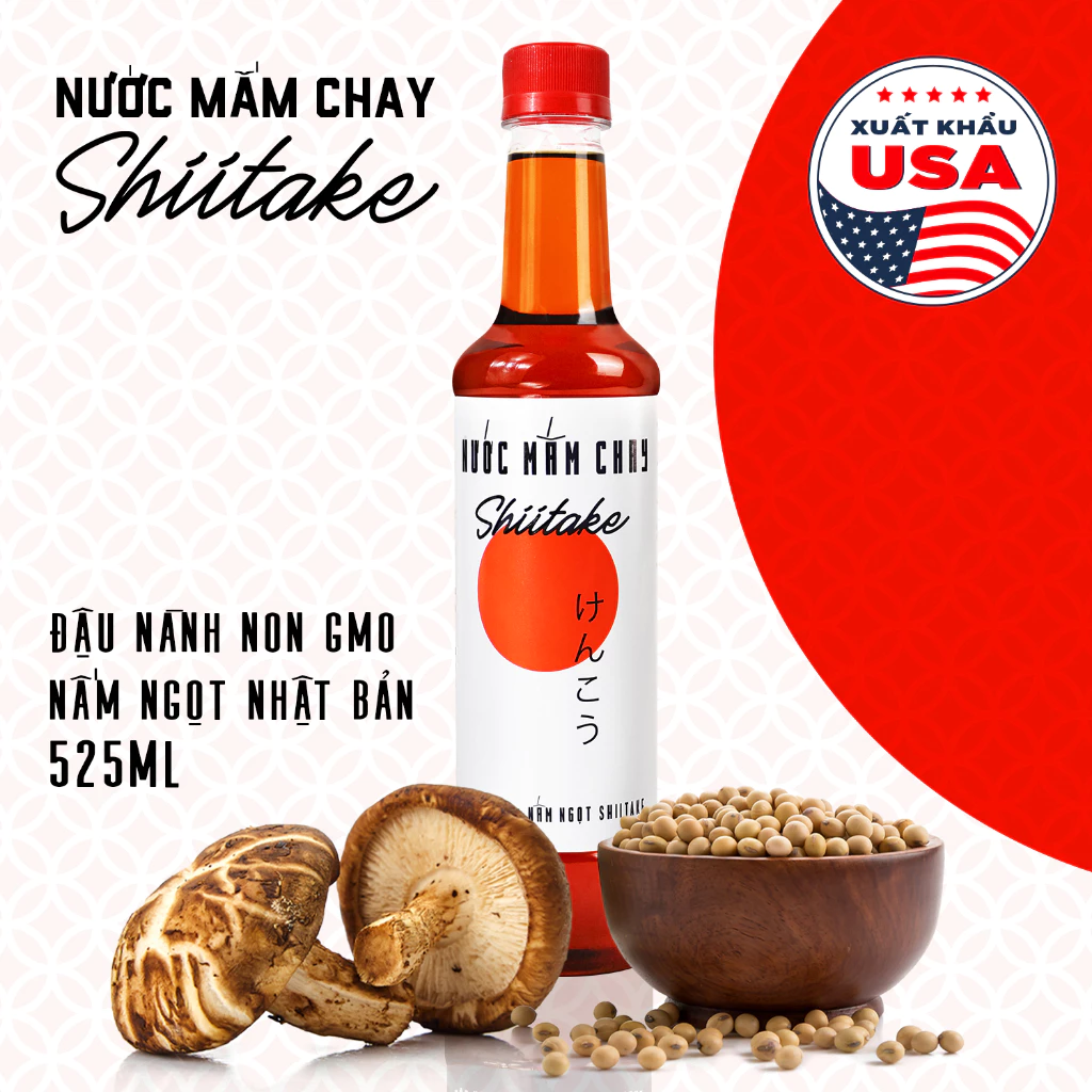[525ml] Nước mắm chay cao cấp Shiitake ủ chượp từ nấm ngọt Shiitake đậu nành và trái thơm
