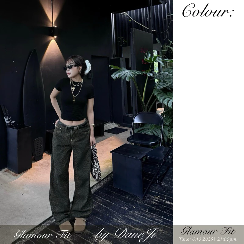 [ 𝐆𝐋𝐀𝐌𝐎𝐔𝐑 𝐅𝐈𝐓 ] Set QUẦN DÀI ống rộng Da beo - bbtee ĐEN slimfit tôn dáng phong cách retro