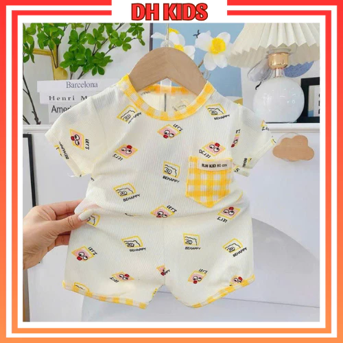 [B04] Đồ bộ cộc tay chất thun tăm lạnh mùa hè mềm phối TÚI dễ thương cho bé trai,bé gái từ 4- 16kg - DH KIDS