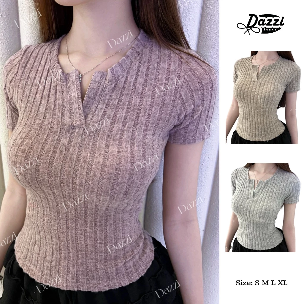 Áo thun nữ cổ trụ tay ngắn vải len đũa form ôm tôn dáng DAZZI Women A027