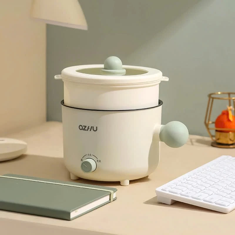Nồi Lẩu Điện OZHU 18cm 2 Nấc Nhiệt Kèm Giá Hấp Có Tay Cầm Tiện Dụng, Nồi Lẩu Mini Đa Năng 2 Tầng