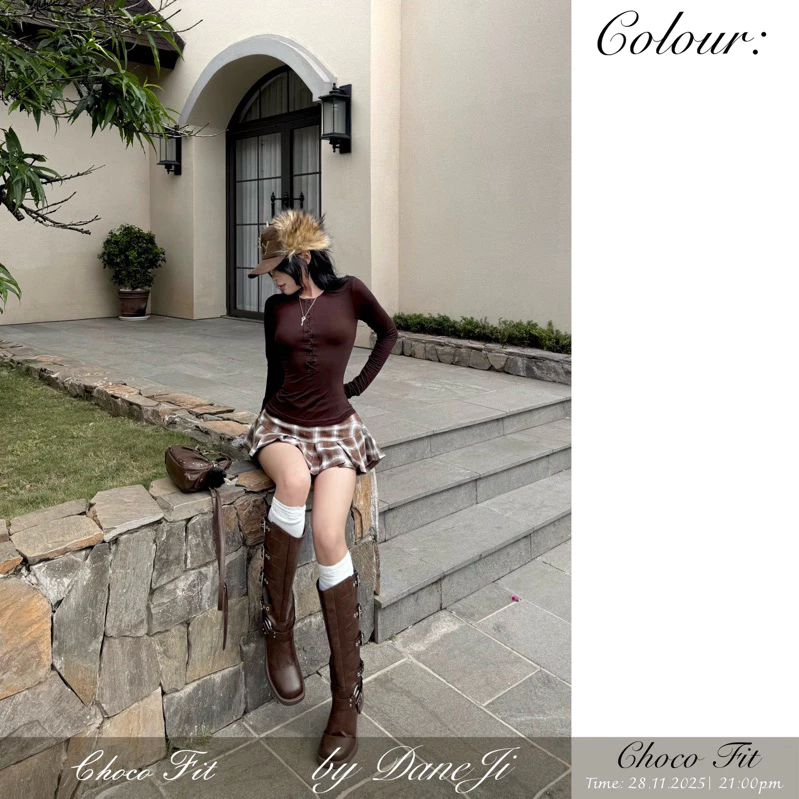 [ 𝐂𝐇𝐎𝐂𝐎 𝐅𝐈𝐓 ] Set áo gài nút tay dài thun lạnh mỏng - Chân váy caro xếp ly basic dễ mặc