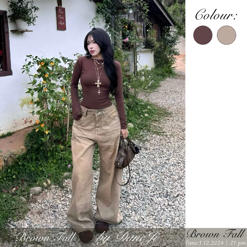 [ 𝐁𝐑𝐎𝐖𝐍 𝐅𝐀𝐋𝐋 ]  Quần jeans ống rộng cạp trễ basic dễ mặc [ ĐỌC KỸ MÔ TẢ TRƯỚC KHI MUA ]