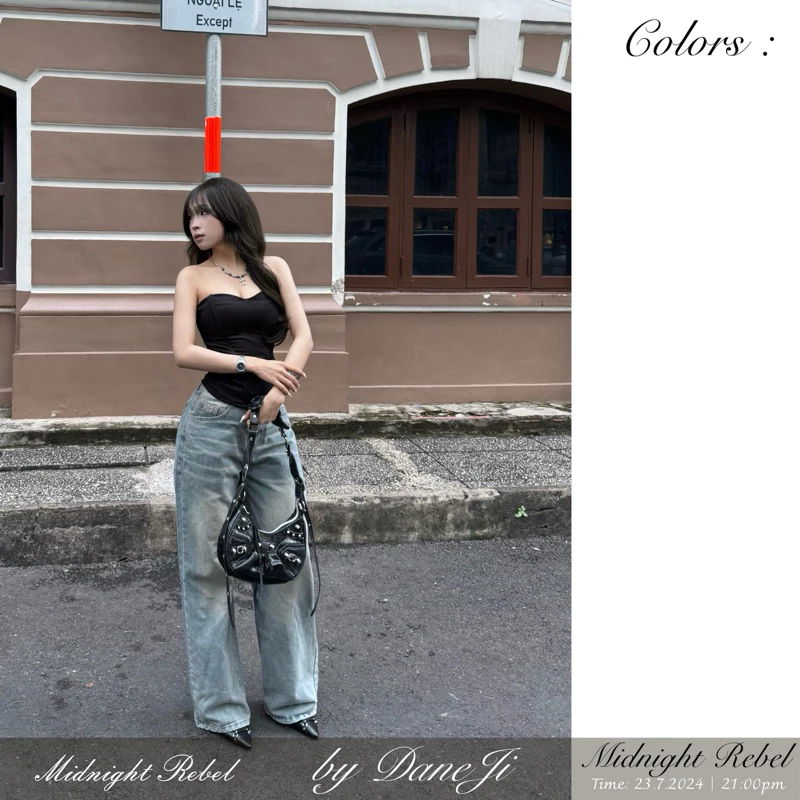 [ 𝐌𝐈𝐃𝐍𝐈𝐆𝐇𝐓 𝐑𝐄𝐁𝐄𝐋 ] corset cúp ôm body và quần jeans ống rộng phủ khói - Danej