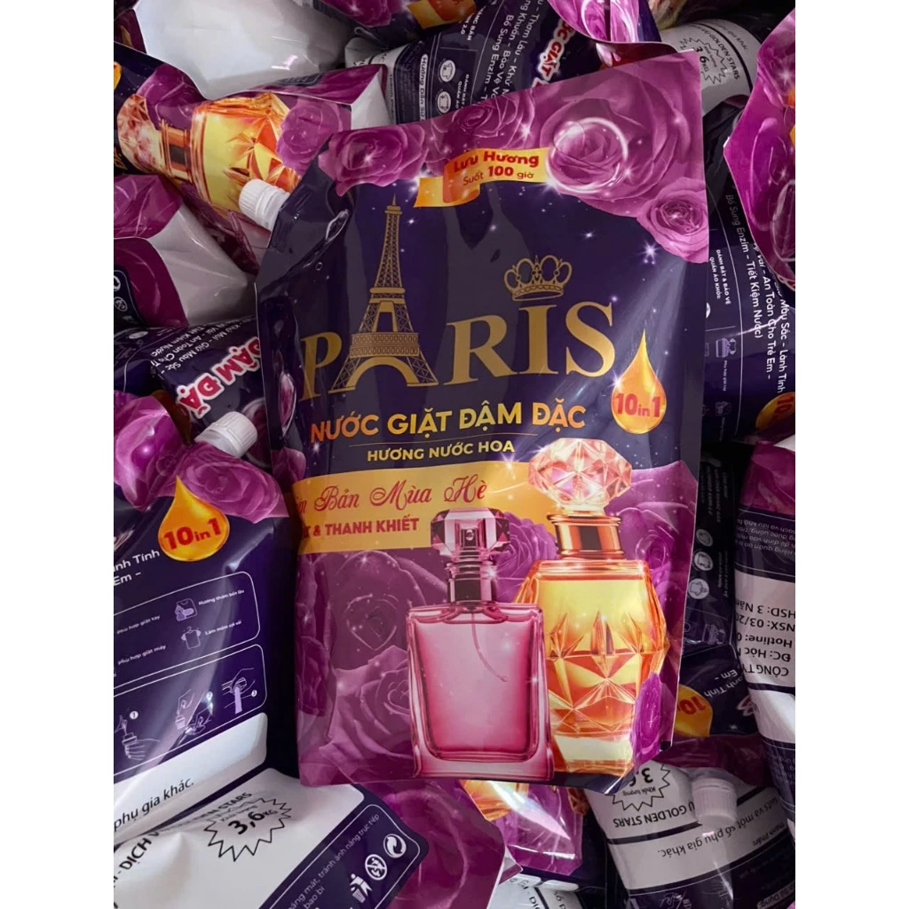 Nước Giặt Đậm Đặc PARIS 3.600ml  Hương Nước Hoa 10in1 – Lưu Hương Suốt 48 Giờ – Thanh Khiết – Túi 3600ml