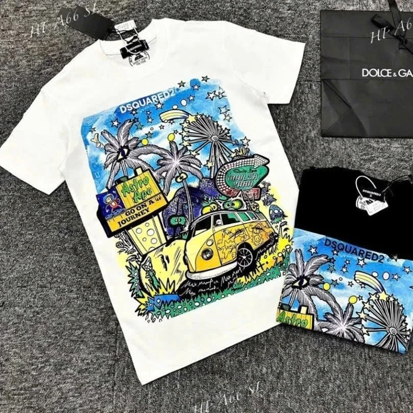 Bộ Quần Áo Đê Ét Quy UNISEX Nam NỮ In Hình Hoạ Tiết Cây Dừa Siêu Đẹp - Bộ Cộc DSQ2 Siêu HOTHIT 2 Màu Đen Trắng New