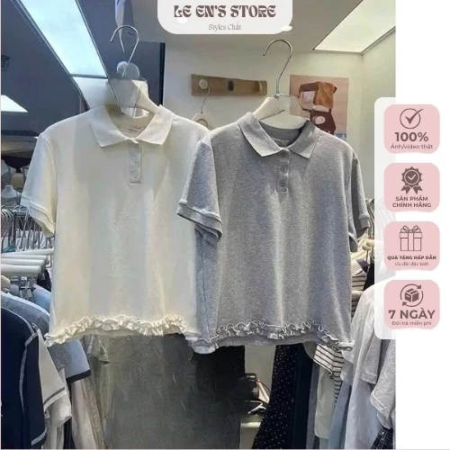 Áo phông nữ, áo thun nữ polo cổ bẻ phối viền bèo nữ tính phong cách ulzzang hàn quốc - A27