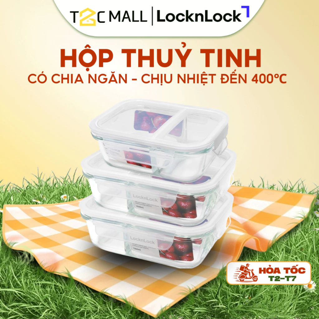 Hộp Thủy Tinh LocknLock Hũ Chia Ngăn Có Nắp Đựng Thực Phẩm Chịu Nhiệt Cao Cấp LLG1201-4 - T2C Mall