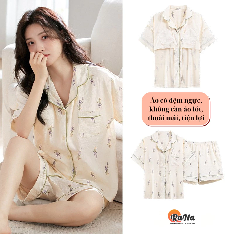 Đồ bộ tay lỡ có đệm ngực, không cần nội y, tiện dụng mà vẫn gọn gàng, dễ mặc, giặt nhanh khô, không nhăn