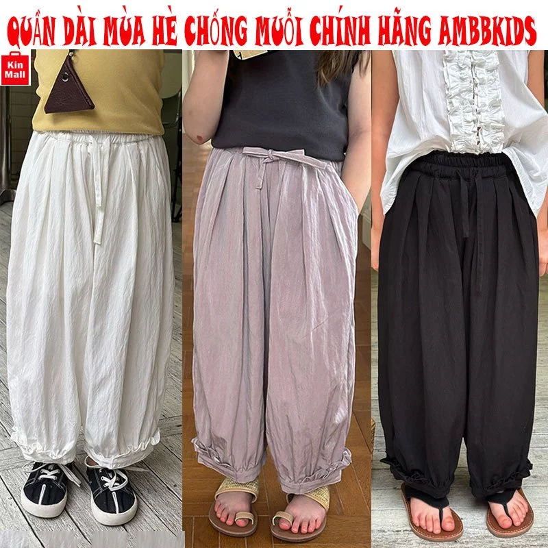 (14-46kg) Quần Dài Mùa Hè Óng Rộng Vải Mỏng Mát Chống Muối cho bé Gái - chính hãng AMBBKIDS