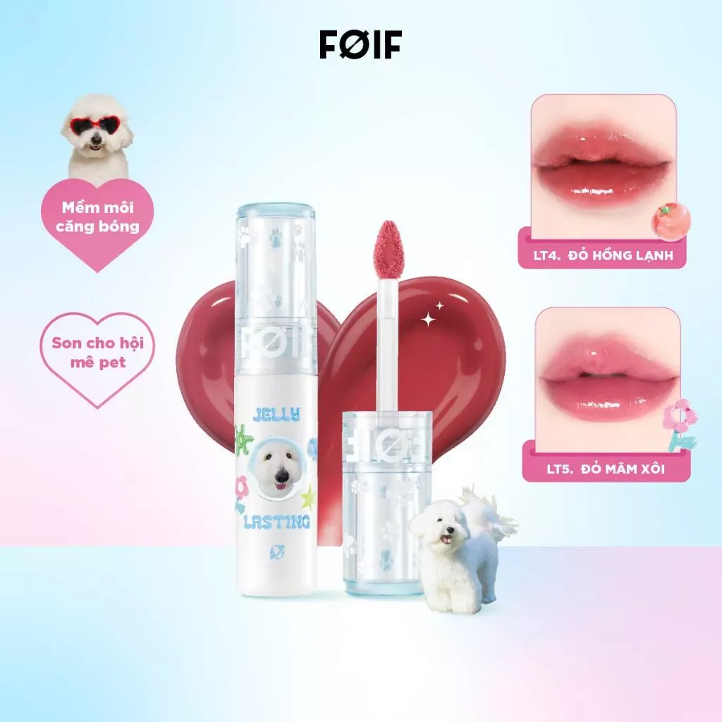 [Teddy Collection] Son tint bóng thuần chay, ẩm mịn, căng bóng FOIF Jelly Lasting Tint 3g
