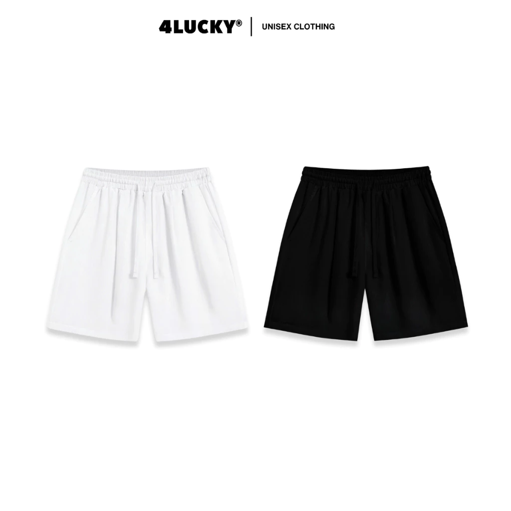 Quần Short LINEN Unisex 4Lucky 6220, Quần Đùi Linen Trắng Đen Lưng Chun Co Giãn Thoải Mái Mát Mẻ Mặc Hè Đi Biển Nam Nữ