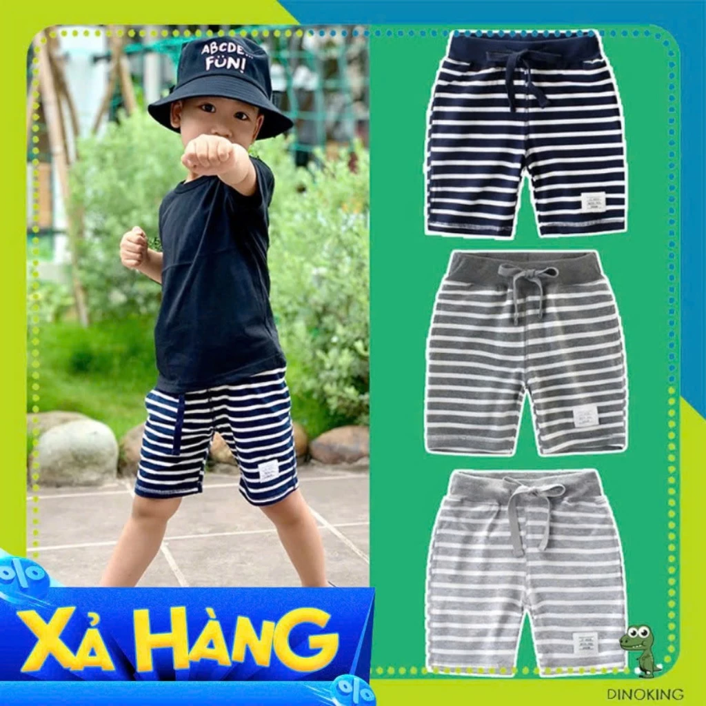 Quần short bé trai DINOKING Quần đùi trẻ em mùa hè kẻ ngang chất thun cotton mềm mịn mềm mịn cho bé 2 - 8 tuổi QS09