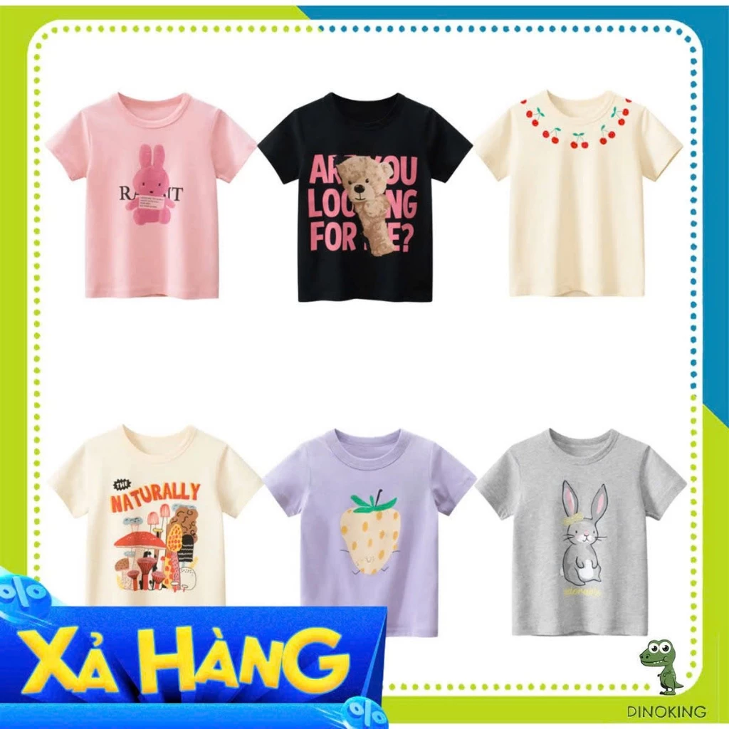 Áo phông bé gái ngắn tay DINOKING Áo thun hè cho bé gái cộc tay chất cotton mát 2 - 8 tuổi AT06