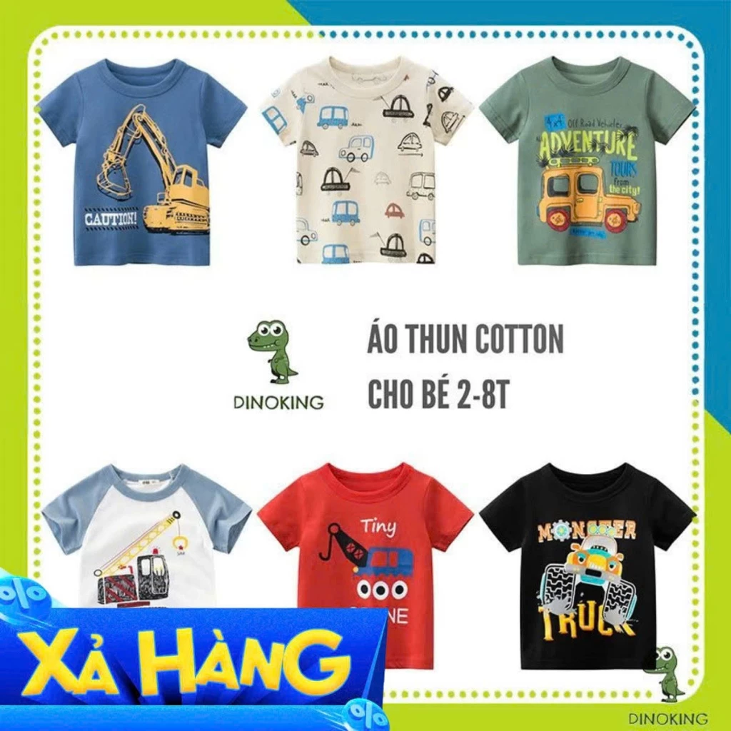 Áo thun bé trai cộc tay DINOKING Áo phông cho bé trai mùa hè chất cotton họa tiết khủng long trẻ em 2 - 8 tuổi AT07
