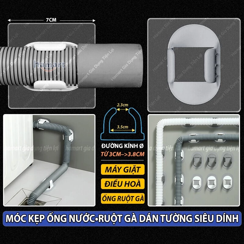 Móc Kẹp Ống Nước Dán Tường Nẹp Đỡ Ống Ruột Gà Giữ Cố Định Ống Xả Thoát Nước Máy Giặt Điều Hoà
