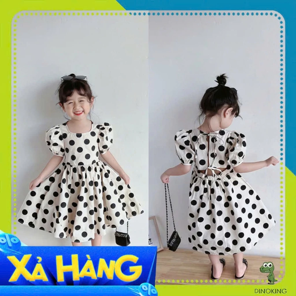 Váy xòe cho bé gái DINOKING Váy chấm bi cho bé mùa hè tay bồng khoét lưng thoáng mát Đầm công chúa trẻ em 2-8 tuổi VA29