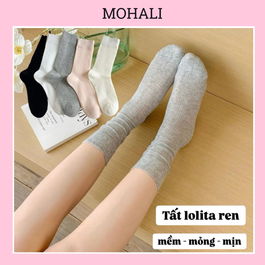 Tất vớ cổ cao lolita nhiều màu chất cotton ren mịn kháng khuẩn thấm hút mồ hôi tốt MOHALISOCKS VC011