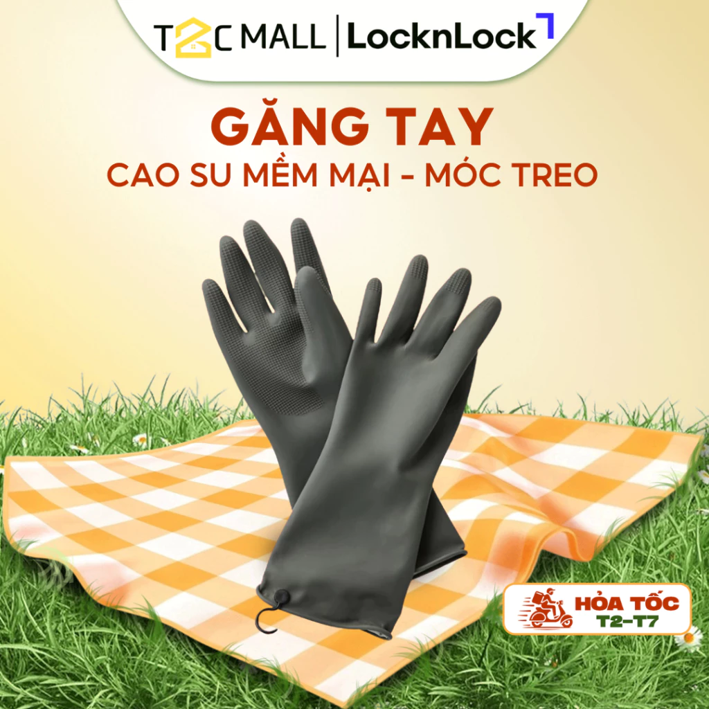 Găng Tay Rửa Bát Chén LocknLock Cao Su Tự Nhiên Bám Tốt Kèm Móc ETM830 ETM831 ETM832- T2Cmall