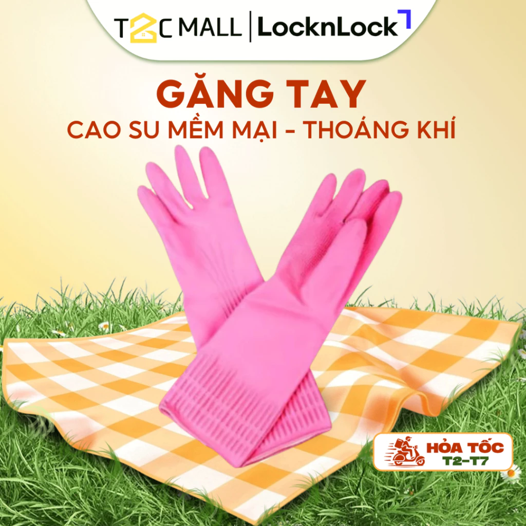 Găng Tay Cao Su Màu Hồng LocknLock- Cao Su Tự Nhiên, Chống Trơn Trượt ETM801P,ETM802P - T2CMall