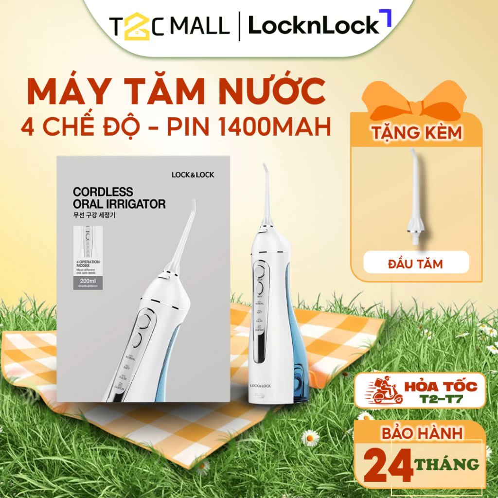 Tăm Nước LocknLock Cầm Tay Không Dây Chính Hãng 4 Chế Độ Oral Irrigator 200ML ENR156BLU - T2CMall